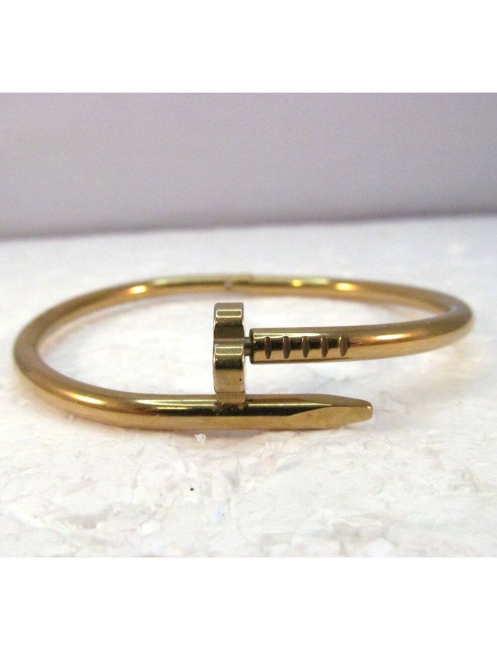 Goldtone Nail Inspired Design Minimalist Metal Bangle Bracelet 6-3/4th to 7"